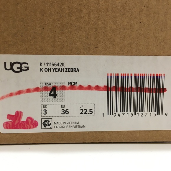 UGG Oh Yeah Zebra Sandal Slipper -Rock Rose Fur -Youth US 4 -NEW - Picture 7 of 7